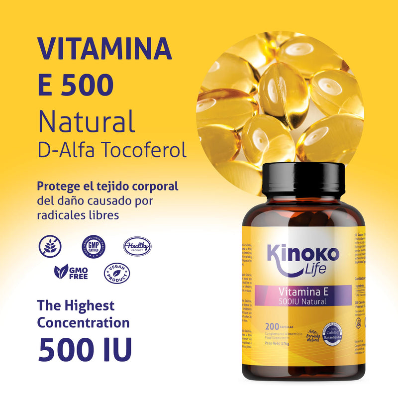 [Australia] - VITAMIN E 500 IU | 200 capsules | 100% fat soluble and pure | Heavy metal free | Does not contain soy | Immune system, protects our skin and our heart | Gluten free | Without magnesium stearate 