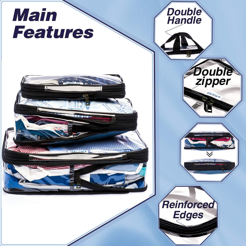 Clear Compression Packing Cubes 3 Set - TSA Approved Toiletry Bag 3-1-1 Clear Travel Cosmetic Bag with Handle