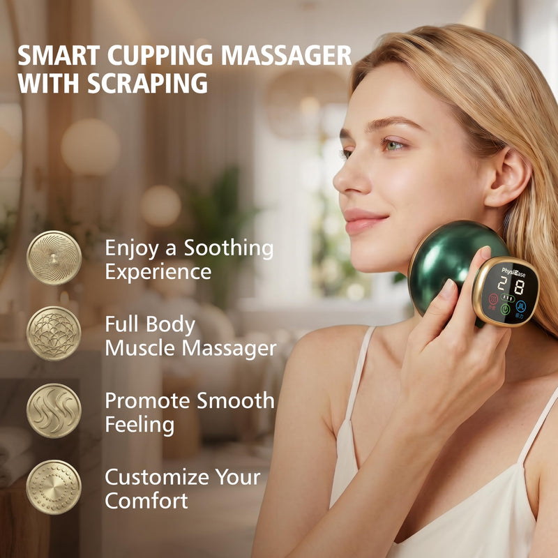 Electric Cupping Massager, 9-Level Suction & Heat for Back | Deep tissue massage; soothing muscle; body sculpting; gua sha scraping; compact for home & travel