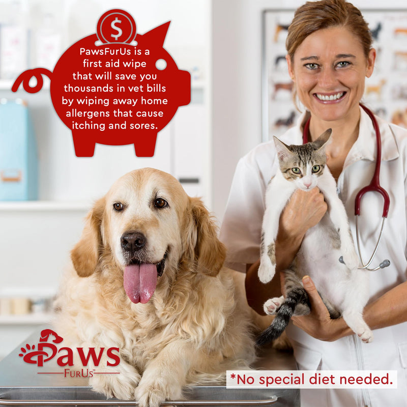 PawsFurUs® All-Natural Pet Wipes for Dogs & Cats - Doctor-Formulated for Total Pet Care with Antifungal & Antibacterial Protection, pH Balancing, Moisturizing, Deodorizing & Fast Itch Relief - 72ct. - PawsPlanet Australia
