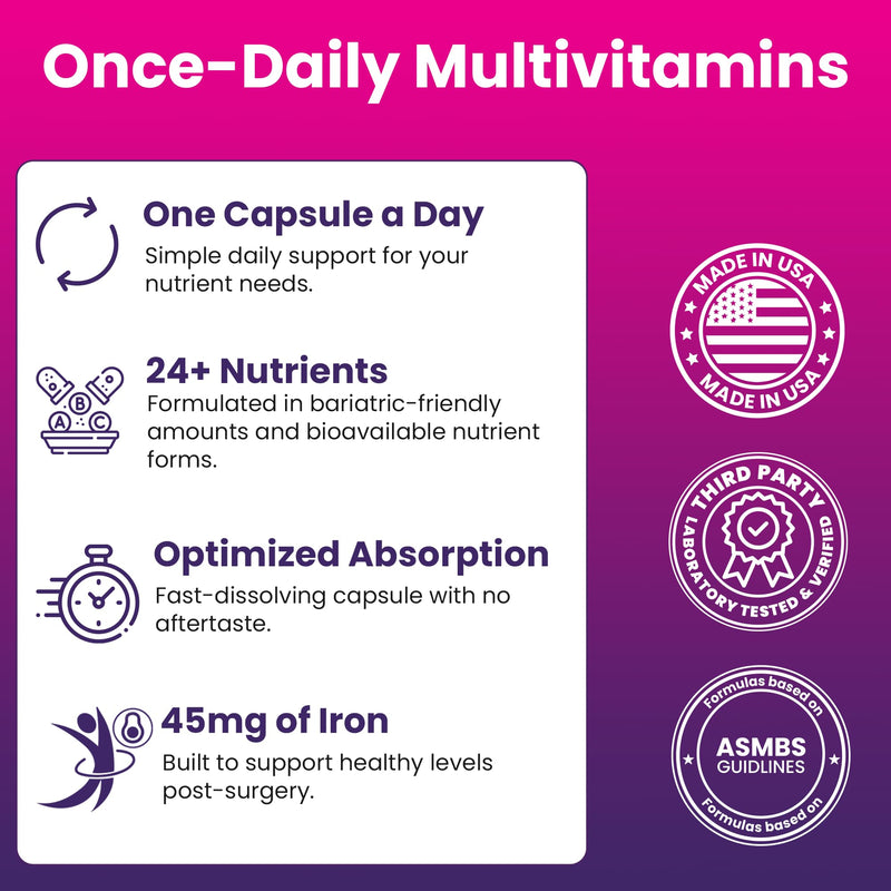 Special-45 Bariatric Multivitamin | Reduced B12 | Capsule | 30ct | Post-Op Bariatric Vitamins for Gastric Bypass and Sleeve Patients, Sustains Recovery & Energy* (1 Month Supply) - Made in USA 30 Count (Pack of 1)