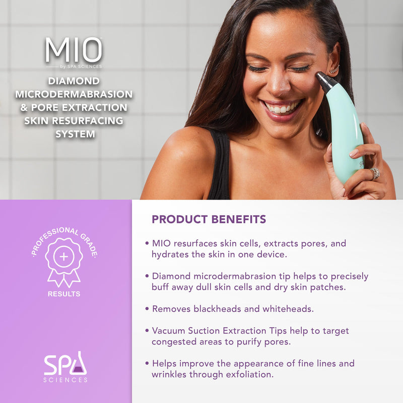Spa Sciences MIO Diamond Microdermabrasion Blackhead Remover, Pore Suction Tool–Rechargeable-Dermatologist Recommended Skin Resurfacing System for Anti-Aging-Exfoliator for Acne Scars/Wrinkles (Mint) Mint