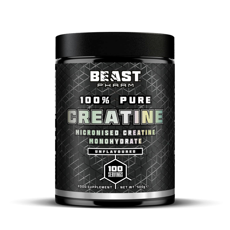 Beast Creatine Monohydrate Powder 100 Servings (500g) Easy Dissolve 100% Pure Micronised Creatine Powder for Strength and Muscles - Unflavoured 100 Servings (500g)