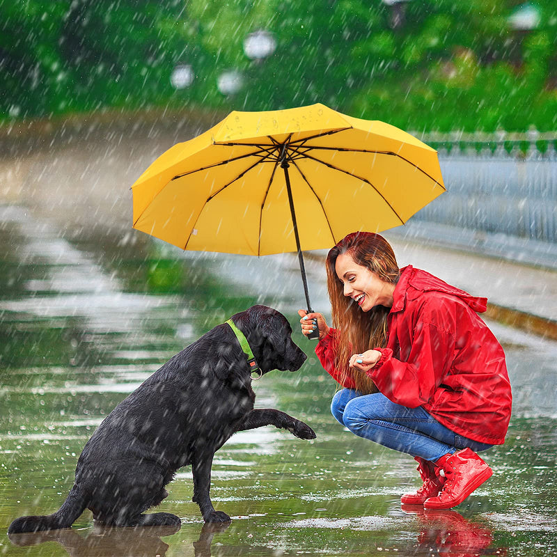 ZOMAKE Travel Umbrella Compact - 10 Ribs Portable Collapsible Umbrellas for Rain Windproof - Paraguas Automatic Small Folding Umbrella Lightweight Packable Umbrella for Women Men-Black&Yellow