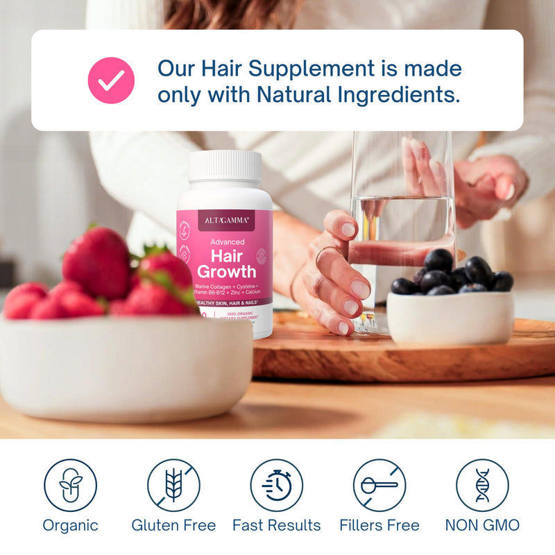 Hair Growth Supplements - Nourishes Thinning, Strengthen Nails & Skin & Combat Hair Loss - Hair Growth Vitamins for Women & Men with Marine Collagen Peptides, 60 Capsules | 30 Day Supply
