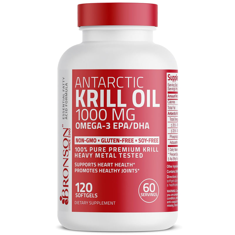 [Australia] - Bronson Antarctic Krill Oil 1000 mg with Omega-3s EPA, DHA, Astaxanthin and Phospholipids 120 Softgels 120 Count (Pack of 1) 