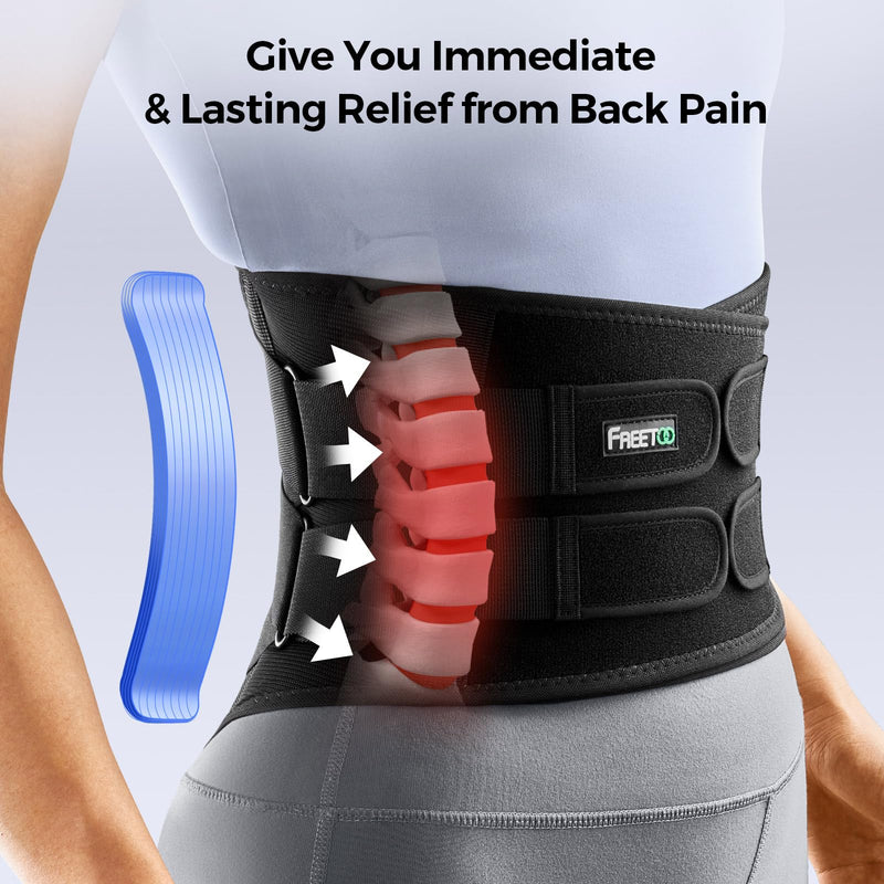 [Australia] - FREETOO Back Brace for Men Lower Back Pain with 7 Metal Stays, for Sciatica, Herniated Disc, Scoliosis and More Pain Relief! Breathable Back Support Belt for Women Work with Soft Pad, Lightweight M Black 