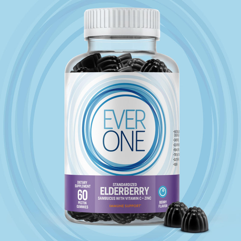 Ever One Sambucus Elderberry Gummies for Adults with Vitamin C and Zinc | Immune Support Supplement - Vegan, Gelatin Free, Gluten Free, GMO Free-Berry Flavored, Black Elderberry Immune Gummy Vitamins