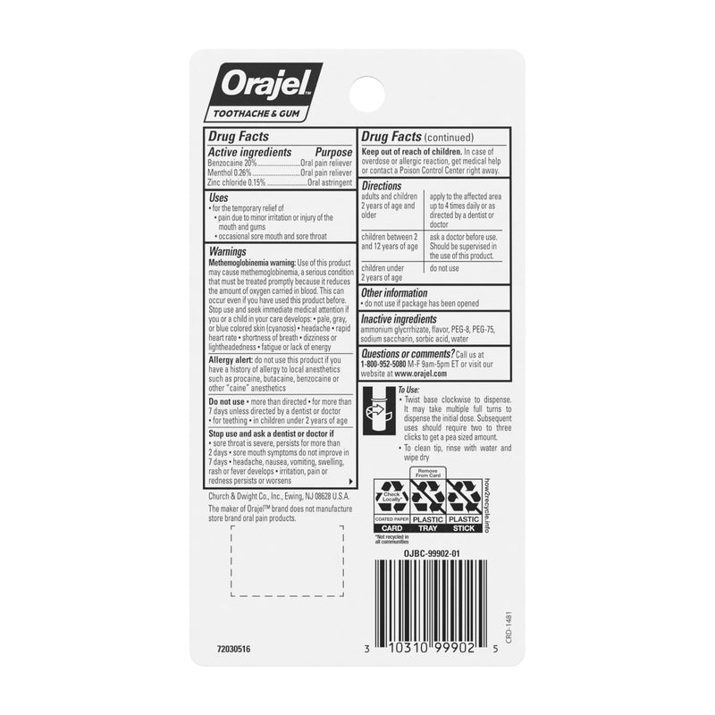 [Australia] - Orajel Rescue Relief Pen with Menthol Cooling Gel for Instant Pain Relief of Tooth & Gum, Mouth Sores, Braces and Denture Irritation, Touch-Free Silicone Applicator, 0.07 oz Orajel Rescue Relief Pen Pack of 1 