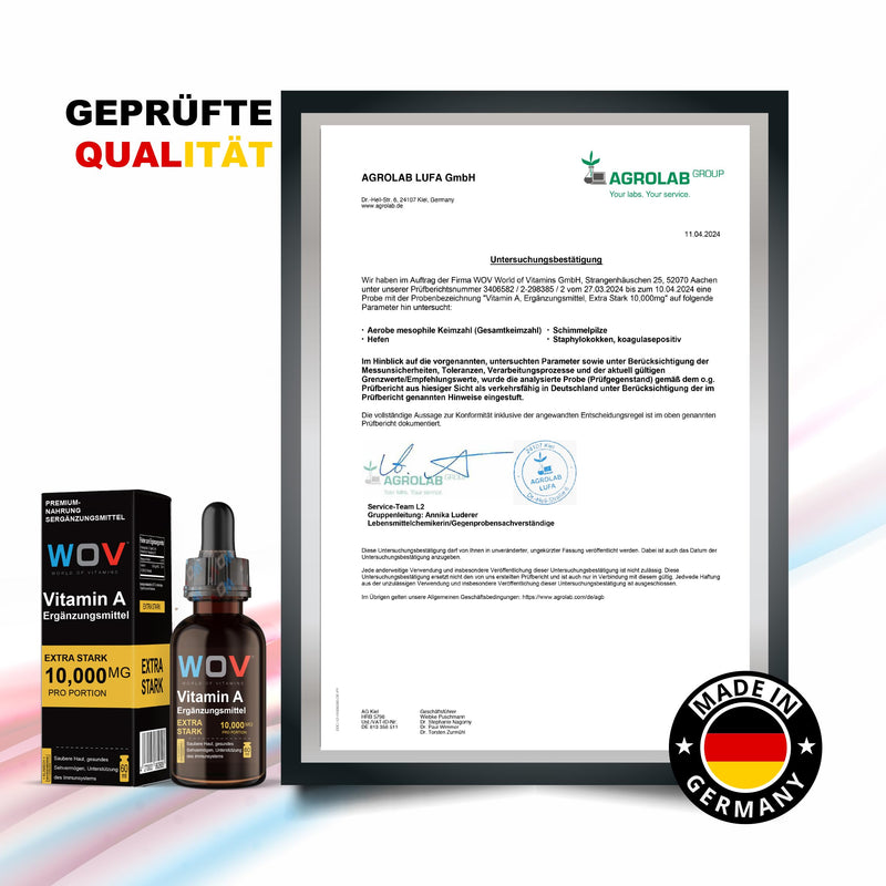 [Australia] - WOV Vitamin A drops 10,000 IU per daily dose - 60ml (2000 drops), vegan retinol in MCT coconut oil, high dosage, additive-free, laboratory tested 