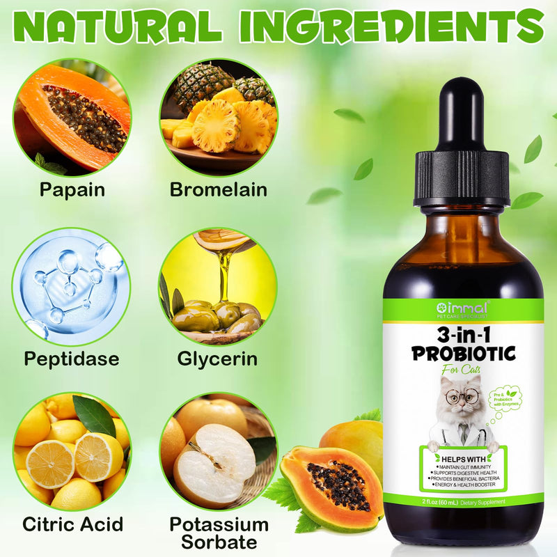 Probiotic for Cats, Natural 3 in 1 Cat Probiotic Drops Helps to Relieve Diarrhea, Supports Gut Health, Itchy Skin Relief, Allergies & Immunity, Digestive Enzyme Cat Supplement Drops - 60 ml / 2 fl.oz - PawsPlanet Australia