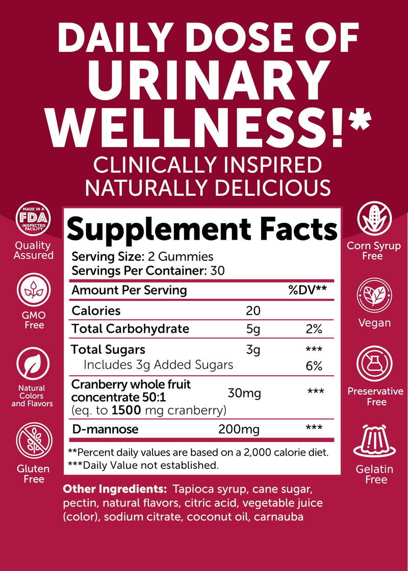 Lunakai Cranberry Gummies for Women 1500mg (50:1 Extract) with D-Mannose 200mg - Daily Cranberry Supplement for Urinary Tract Health & Bladder Support, Non-GMO – Made in Australia – 60ct