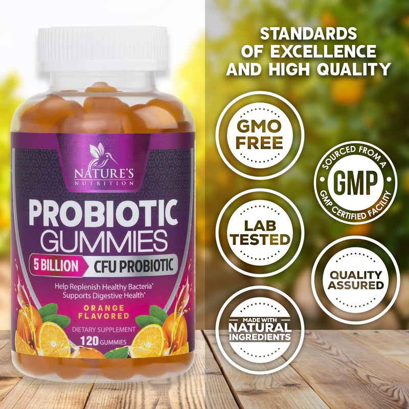 Probiotics for Digestive Health Gummies - 6 Unique Strains for Daily Immune Support & Gut Health, Supports Constipation, Gas & Bloating - Best Probiotic Supplement Gummy for Women & Men - 120 Gummies 120 Count (Pack of 1)