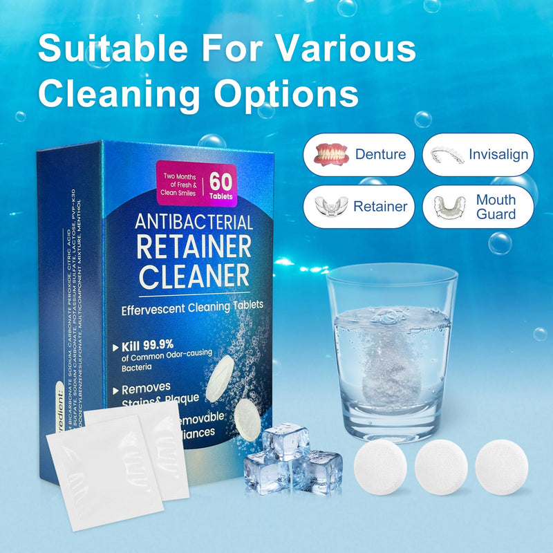 [Australia] - Retainer Cleanser Tablets 23mm.Ultrasonic Retainer Cleaner Tablets for Dentures and Invisalign - Effective Dental Cleaning for Teeth and Retainers-60pack 60 