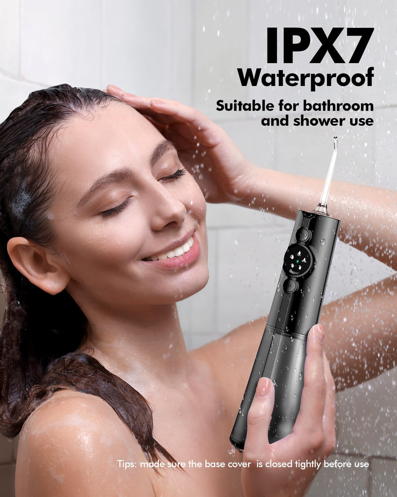 [Australia] - Bezvoi Oral Irrigator Wireless Teeth Cleaning Water Flosser: LED Display 5 Modes Dental Irrigator with 300ML Water Tank & 6 Nozzles, IPX7 Waterproof Oral Irrigator Oral Irrigator Test Winner (Black) Black 