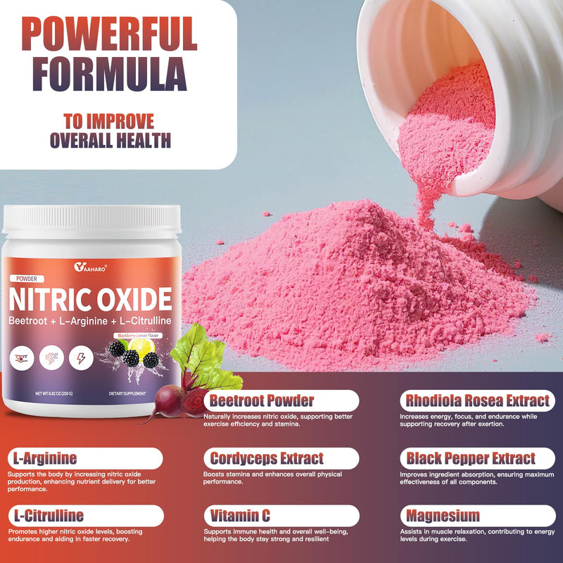[Australia] - Nitric Oxide Supplement - Beet Root Powder with L-Citrulline & L-Arginine, Nitric Oxide Supplements for Men Women with Beetroot, Supports Energy, Heart Health, BlackBerry Lemon Flavor, 35-Day Supply 8.82 Ounce (Pack of 1) 