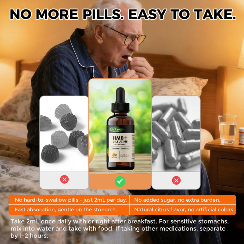 HMB Leucine Liquid Supplements, Drops for Muscle, Easy to Take, for Seniors | Maintain Active & Independent Lifestyle, Ideal for Adults 45+ & Seniors, No Pills & Easy to Take, Simple Daily Routine