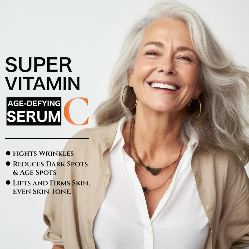 Super Vitamin C Serum for Women over 70, Wrinkle Cream for Face, Anti Aging Cream, Hydrates, Softens, Lifts and Firms Super Vitamin C Serum (30ml, Orange) 1 Fl Oz (Pack of 1)