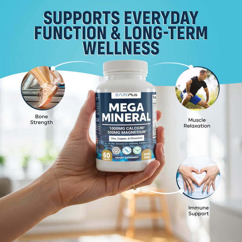 [Australia] - Mega Mineral ‚Äì Complete Complex with Vitamin D, Calcium, Magnesium, Zinc, Potassium, Boron, Selenium, Chromium & 72 Trace Minerals ‚Äì Iron-Free ‚Äì USA Made ‚Äì 60 Tablets 