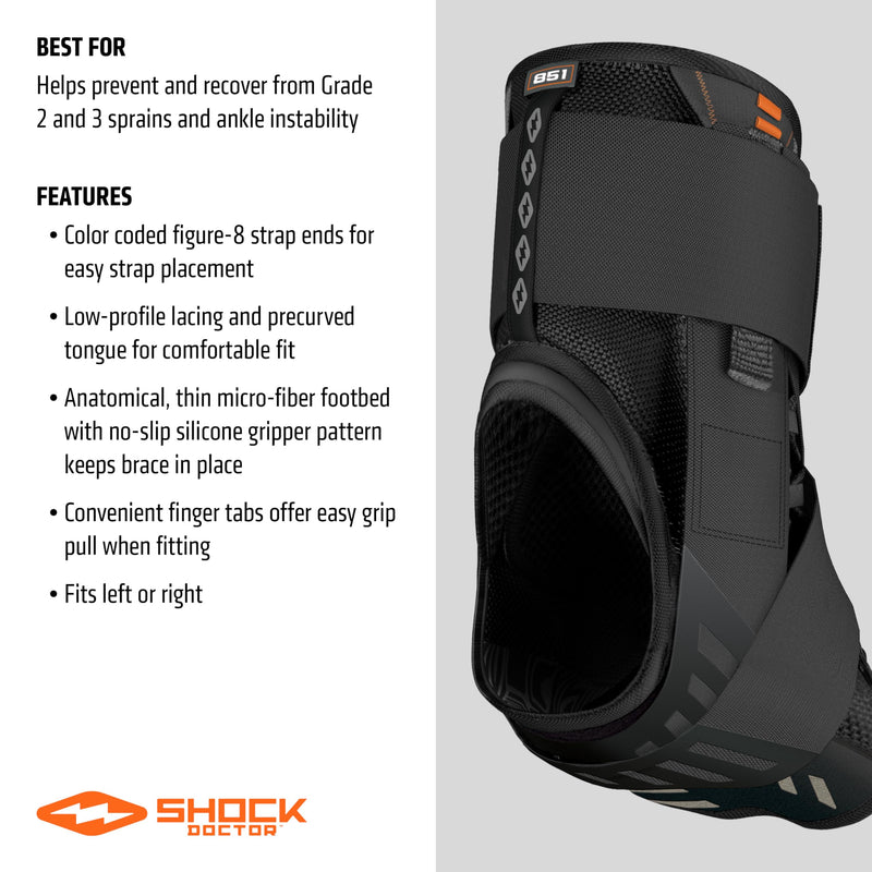 Shock Doctor Adult Ultra Wrap Lace Ankle Brace, Maximum Support, Adjustable Compression Black X-Large