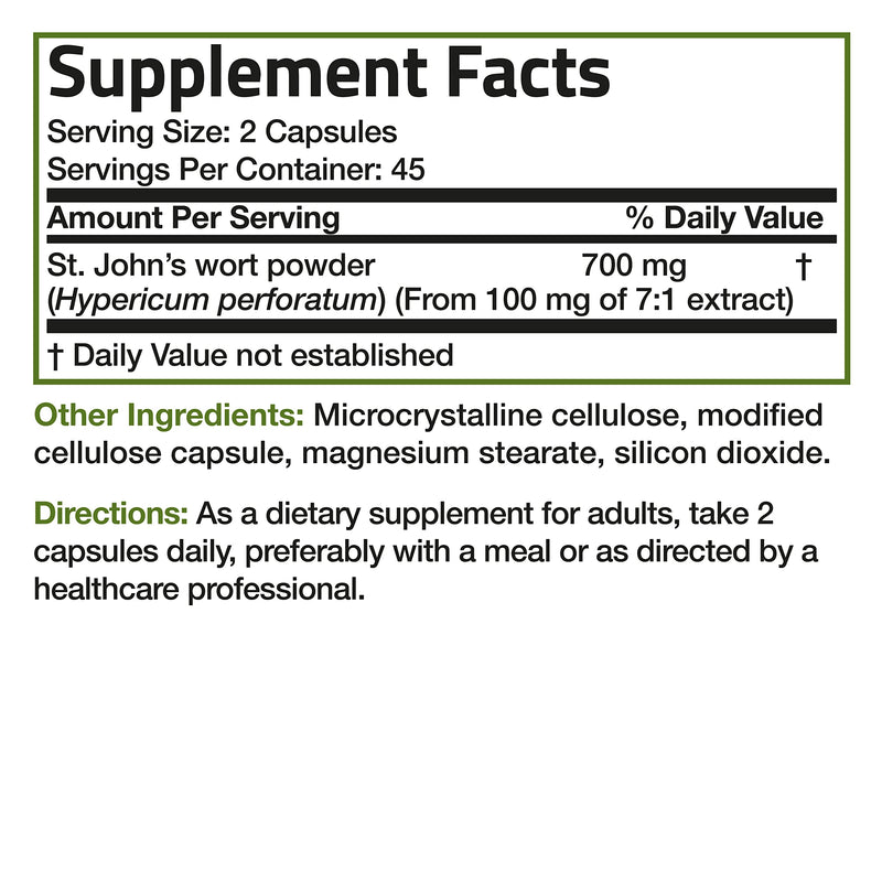[Australia] - Bronson St. John's Wort 700 MG per Serving Hypericum Perforatum Supports a Positive Mood - Non-GMO, 90 Vegetarian Capsules 90 Count (Pack of 1) 