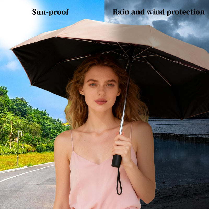 2PC Automatic Mini Travel Umbrellas for Rain/Sun, Small Lightweight Folding Auto Open/Close Windproof Compact Umbrellas for Women Men, Fits Car & Backpack