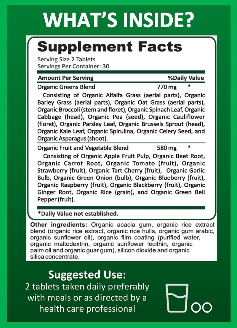 [Australia] - 2-Pack Organic Superfood Greens, Fruit and Veggie Supplement Rich in Vitamins & Antioxidants with Alfalfa, Beet Root & Tart Cherry to Boost Energy, Immunity & Gut Health, 120 Ct 