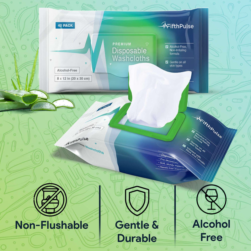 [Australia] - Disposable Body Wipes For Adults (1 Pack of 40) - Premoistened Body Wipes For Adult Bathing Infused With Aloe and Lanolin - Alcohol-Free Adult Wipes For The Elderly Extra Large - 8" x 12" Washcloths 40 Count (1 x 40 Pack) 