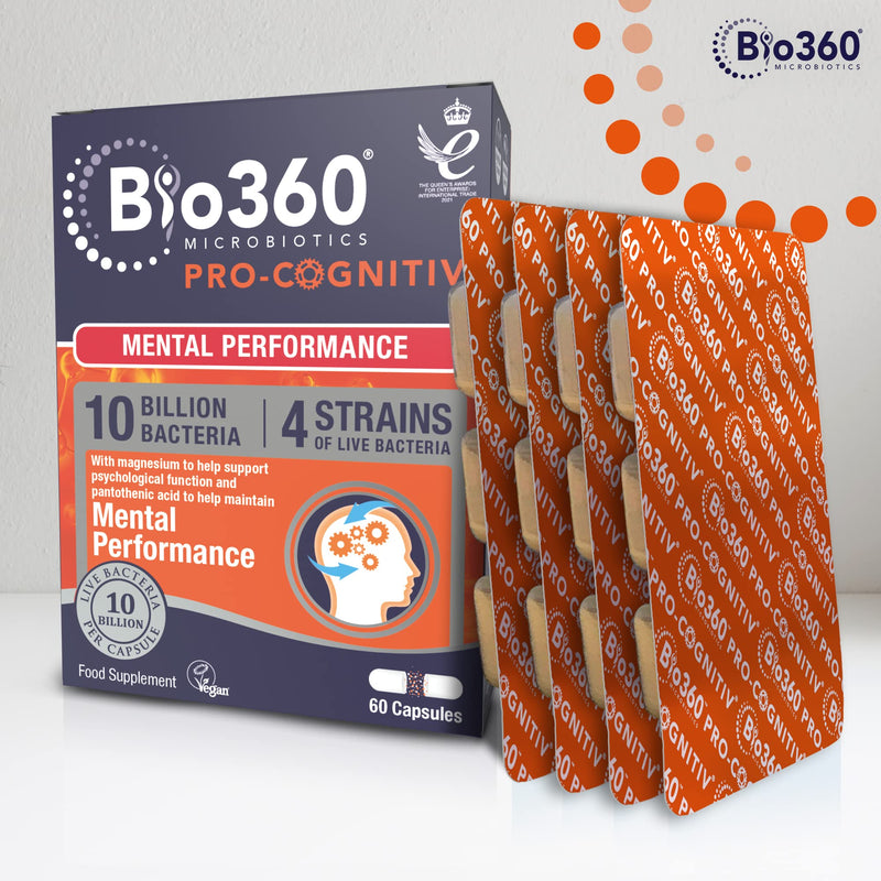 Natures Aid Bio360 Pro-Cognitiv Probiotic 10 Billion Live Bacteria CFU - Supports Brain Health and Mental Performance - High Strength - Vegan, Gluten Free, Non-GMO - 60 Capsules Pro-Cognitiv 60 Capsules