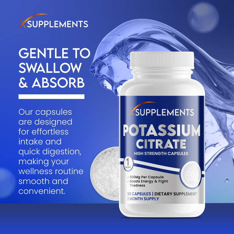 Potassium Citrate Capsules | 600mg Per Serving | 60 Vegan Capsules | 2 Month Supply | High Strength Potassium Supplements for Kidney Health | Muscle & Nerve Function