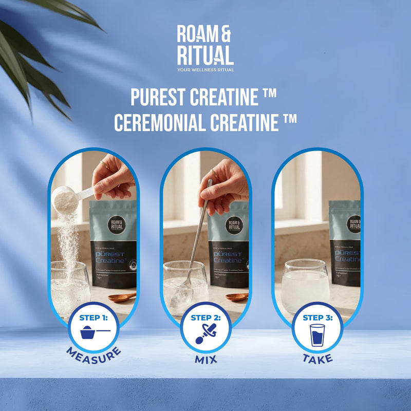 Ceremonial Creatine™ Powder 150g | Unflavoured, No additives or fillers | Third Party Verified for Purity | Purest Creatine™ - Lowest in the Market for DCD, DHT & Creatinine by Roam & Ritual™