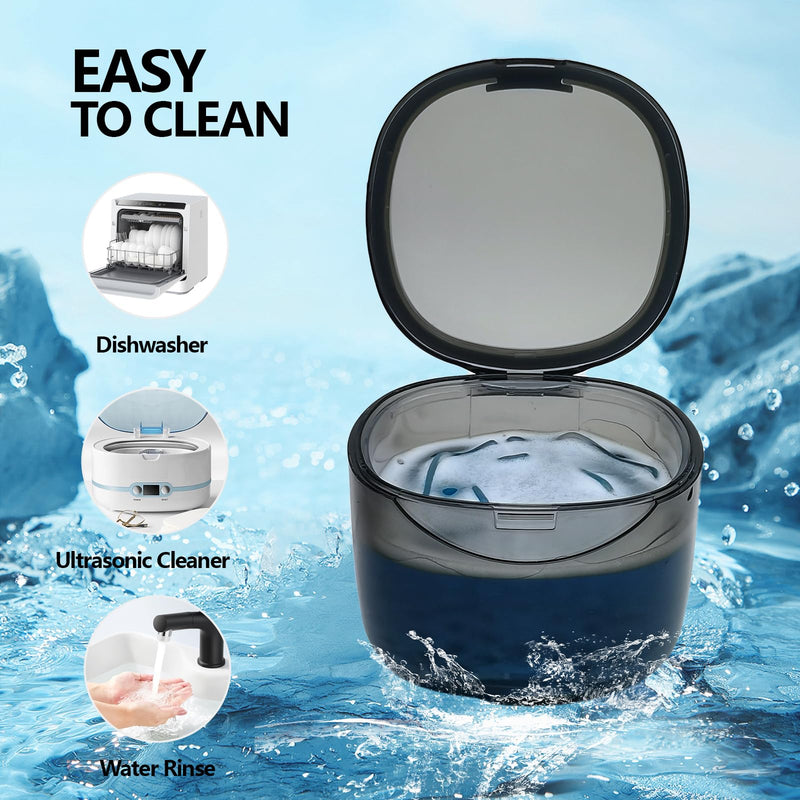 [Australia] - Denture Case Partial Denture Cups for Soaking Dentures, No-Leak Denture Soaking Container Retainer Cleaning Case with Brush for Household|Travel|Office - Transparent Black 
