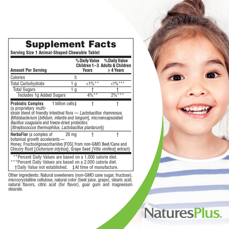 [Australia] - NaturesPlus Animal Parade AcidophiKidz, Berry Flavor - 90 Chewable, Animal-Shaped Tablets - Pack of 2 - with Probiotics, FOS & Grape Seed - 180 Total Servings 