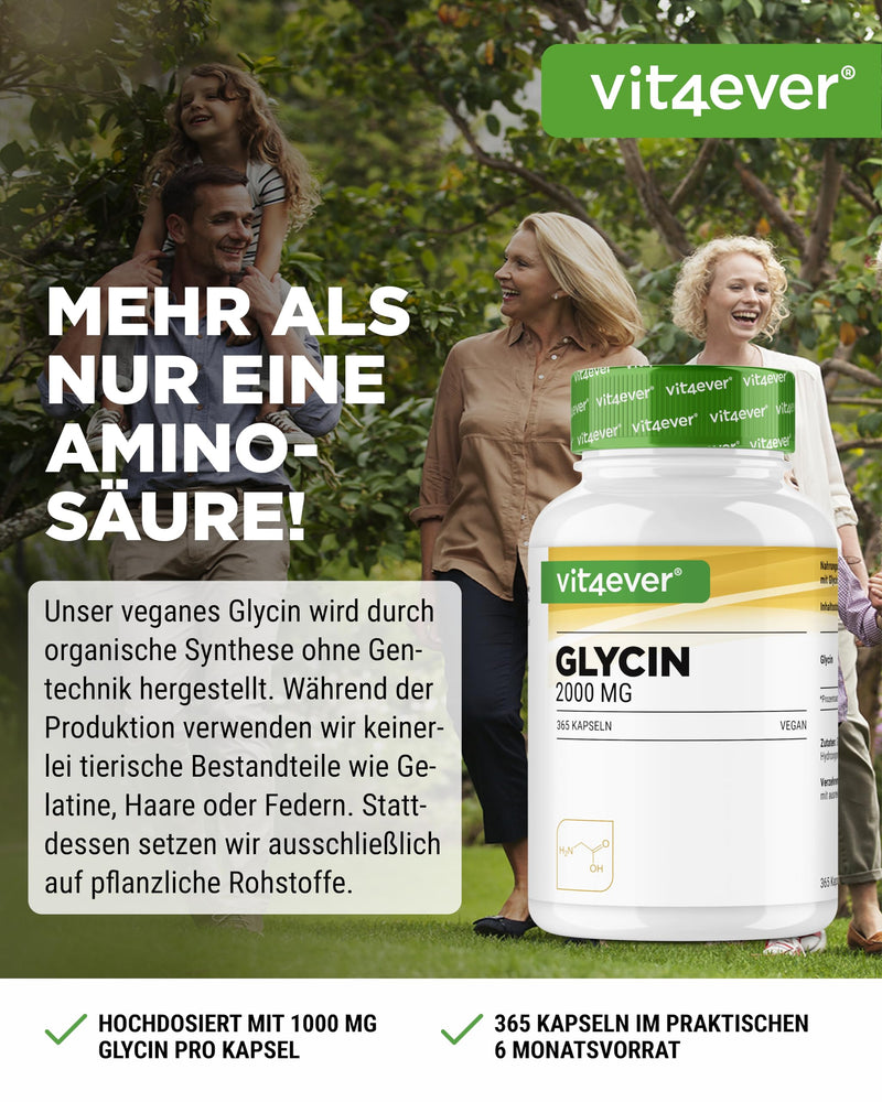 [Australia] - Glycine - 365 capsules - High dose with 2000 mg L-Gylcine per daily serving - Particularly high purity - without additives - Vegan 