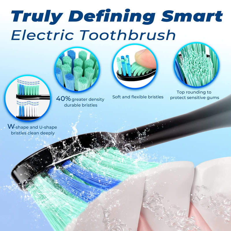 Sonic Electric Toothbrush for Adults, Rechargeable with 6 Replacement Brush Heads, 5 Modes and 3 Intensity, with 2-Minute Intelligent Timer and IPX7 Waterproof Technology, in Antique Black