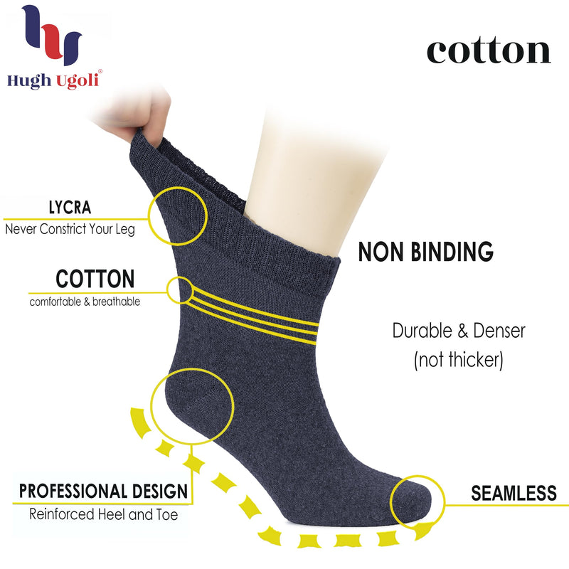 [Australia] - Hugh Ugoli Men's Cotton Diabetic Ankle Socks, Wide, Thin, Loose Fit and Stretchy, Seamless Toe & Non Binding Top, 4 Pairs 11-13 White (4 Pairs) 