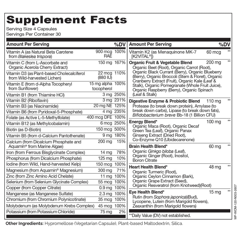 NATURELO Whole Food Multivitamin for Women - with Vitamins, Minerals, & Organic Extracts - Supplement for Energy and Heart Health - Non GMO - 120 Vegan Capsules 120 Count (Pack of 1)