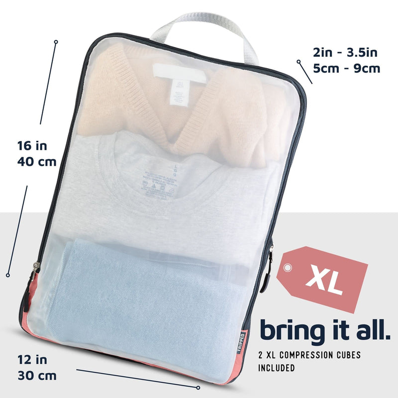 TRIPPED Travel Gear Large Compression Packing Cubes with Mesh 6-Piece Set | See-Through Mesh Organizers Maximize Space While Keeping Clothes and Travel Gear Organized and Easy to Find Dusty Rose