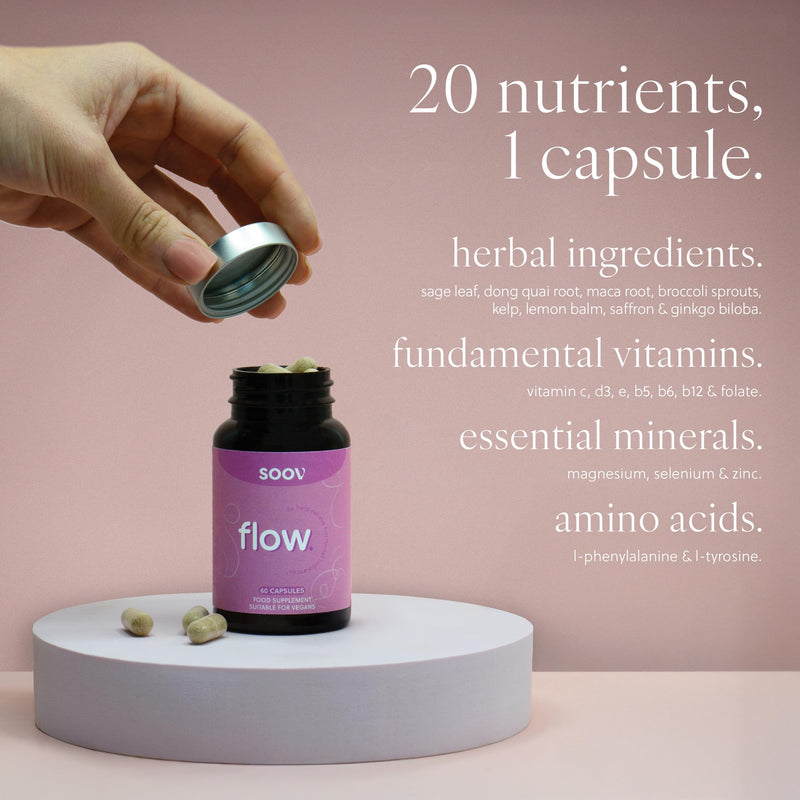 Soov Flow - Women's Multivitamin Supplement - Hormonal Balance, Skin & Cognitive Support - Vegan & UK Manufactured