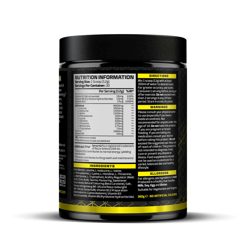 Beast Pharm 9 EAA Amino Acids with BCAA Powder 2:1:1 Ratio - Essential Amino Acids Powder - 360g - EAAs Recovery Drink - 30 Servings - Lemon Sherbet