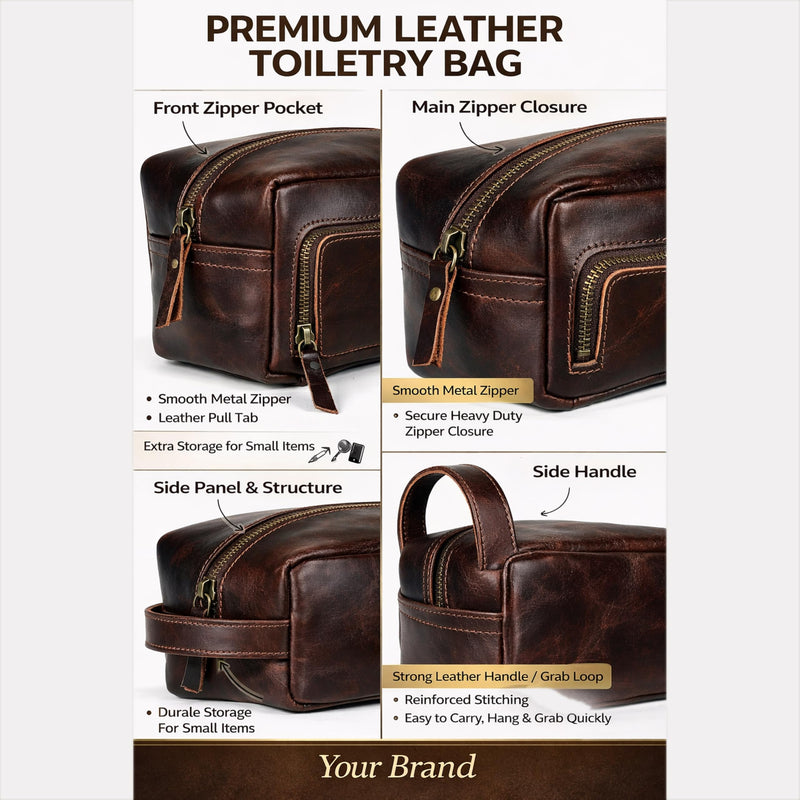 Men's Toiletry Bag Leather Travel Toiletry Bag Dopp Kit for Men Shaving Bag for Travel Accessories 101 YEAR QUALITY REPLACEMENT WARRENTY Dark Chocolate Brown