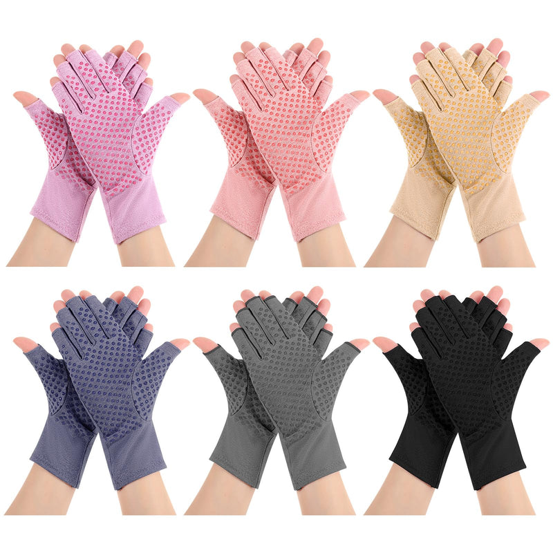 JenPen 6 Pair Arthritis Compression Gloves for Women, Fingerless Compression Glove for Relieve Arthritis Rheumatoid Daily Use Mixed Color Large