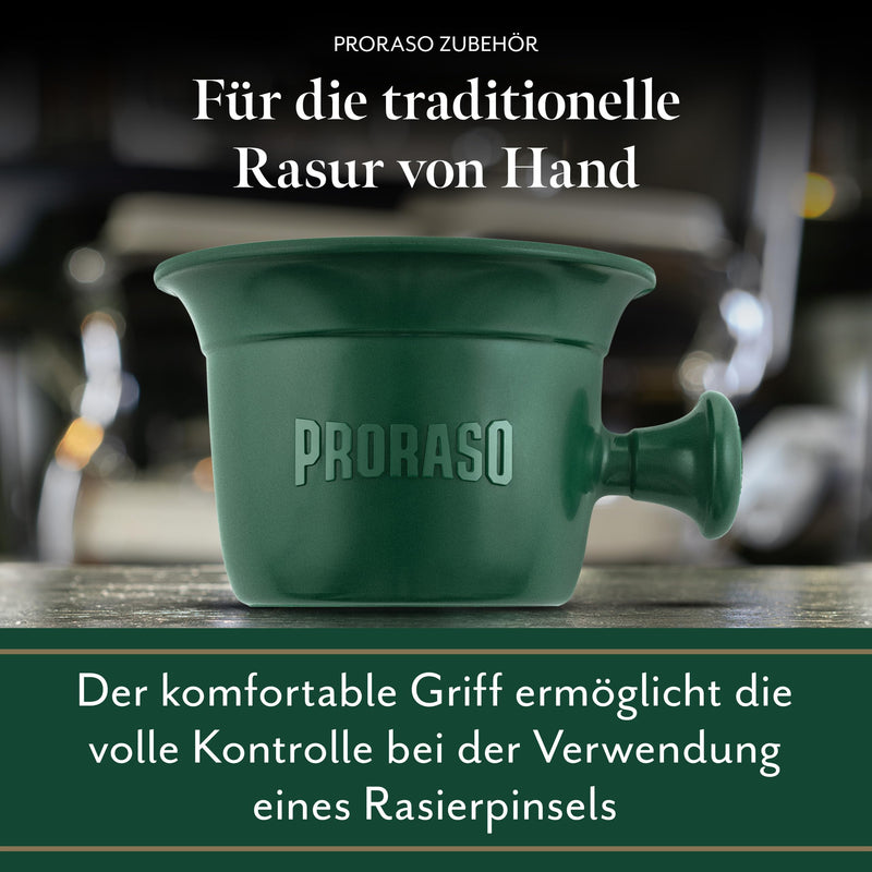 [Australia] - Proraso Professional Shaving Mug, Shaving Bowl with Handle, 300ml Capacity, Traditional Soap Dish for Shaving Cream in Classic Green, Made in Italy 