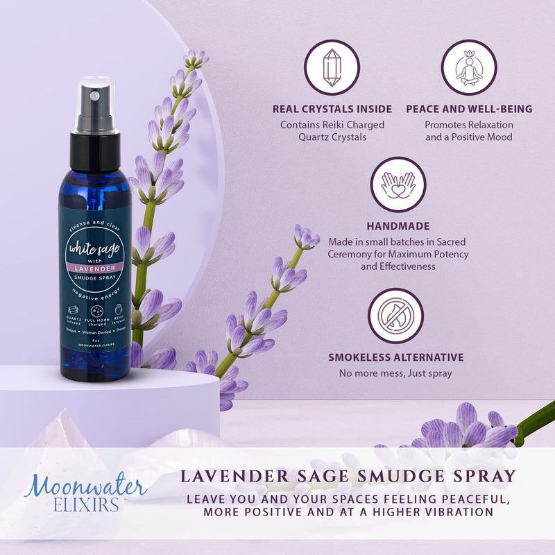 White Sage Smudge Spray for Spiritual Cleansing & Aura Protection, Sage & Lavender Smudging - Cleansing Negative Energy & Protection, Clear Quartz Reiki Energized Aromatherapy Room Mist - 8oz 8 Fl Oz (Pack of 1) White Sage and Lavender