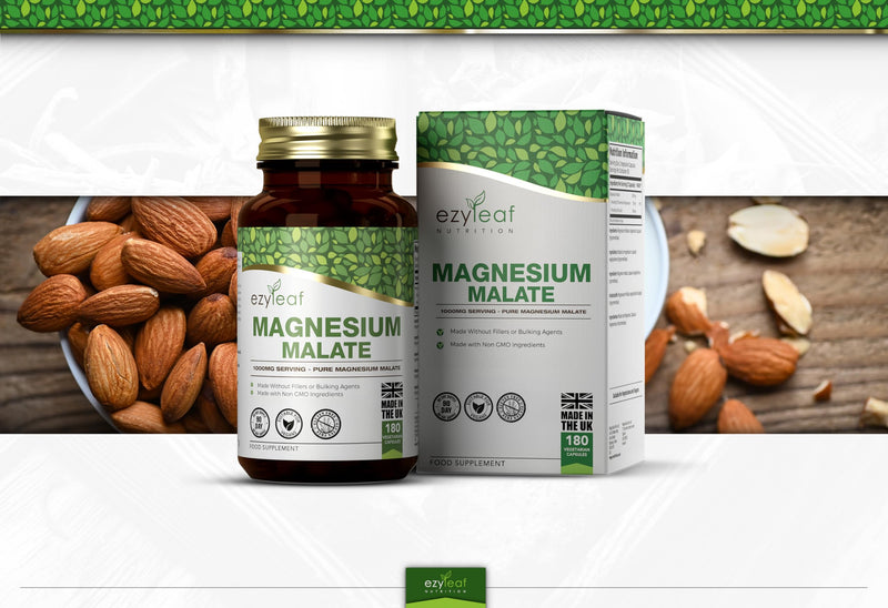 Ezyleaf Magnesium Malate Capsules | 1000mg Malate per Serving - 180 Caps High Strength Magnesium Supplement | Vegan & Filler Free Capsules | Non-GMO, Gluten & Allergen Free | Made in The UK 180 count (Pack of 1)