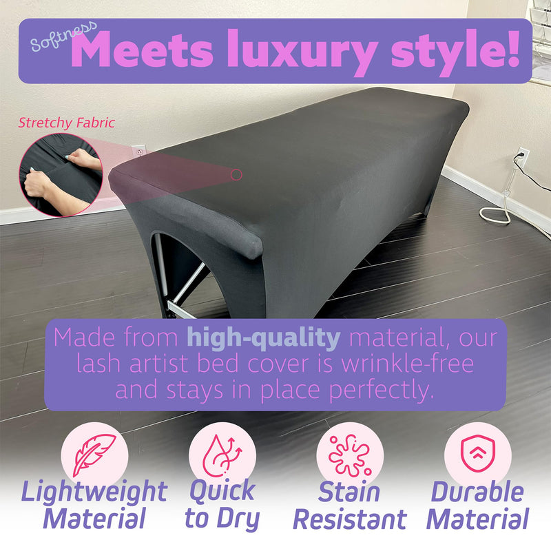 [Australia] - Massage Table Cover – Black Stretch 6ft Cover for Massage Bed, Lash Bed Topper for Spa or Salon, Fitted Table Wrap, Compatible with 6ft Folding Beds, Durable and Professional Look 