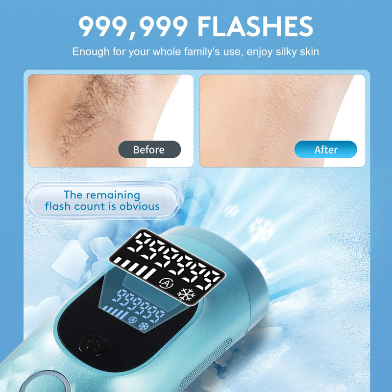 [Australia] - Laser Hair Removal for Women and Men - Permanent Painless Ice Cooling IPL Device Remover Machine with Shaver, Goggles, 999,999 Flashes for Body and Face, Corded Green 