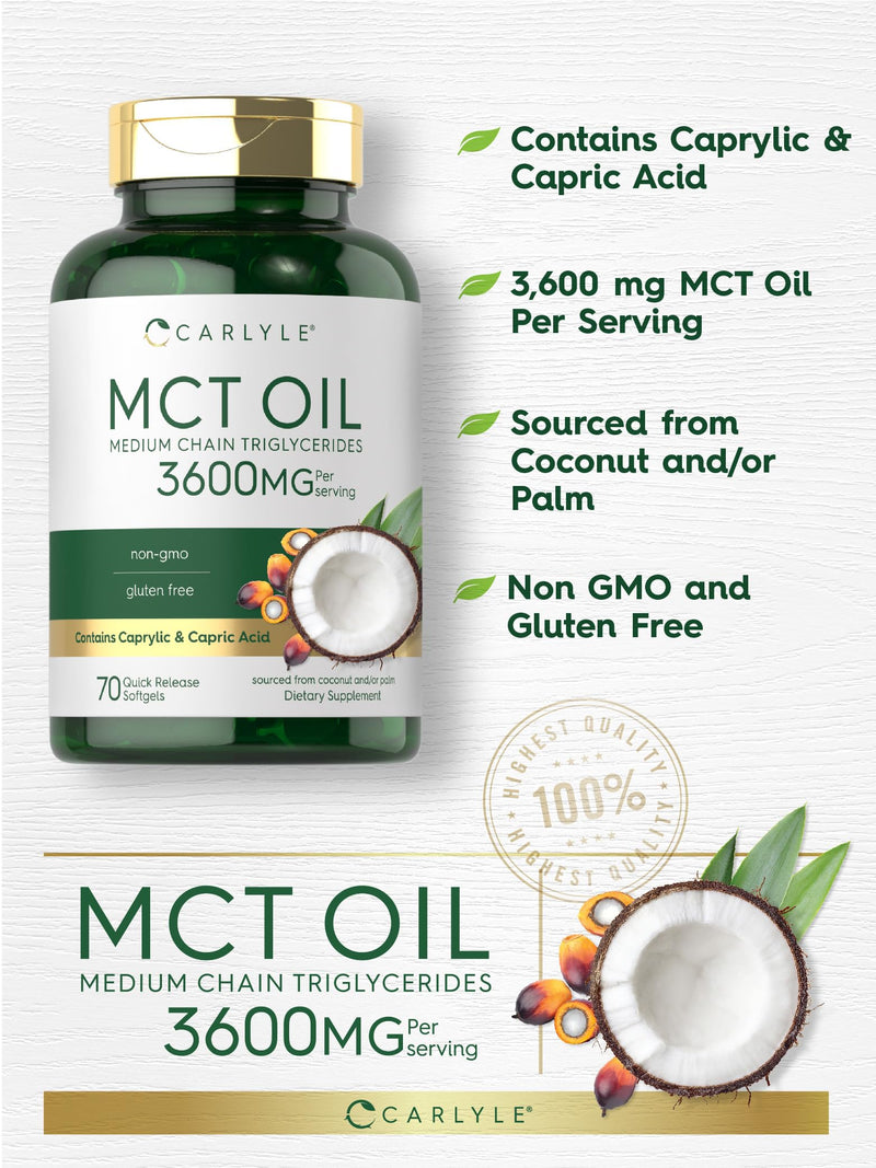 [Australia] - Carlyle MCT Oil Capsules | 3600mg | 70 Softgels | Keto Coconut Oil | with Caprylic & Capric Acid | Non-GMO and Gluten Free Supplement 