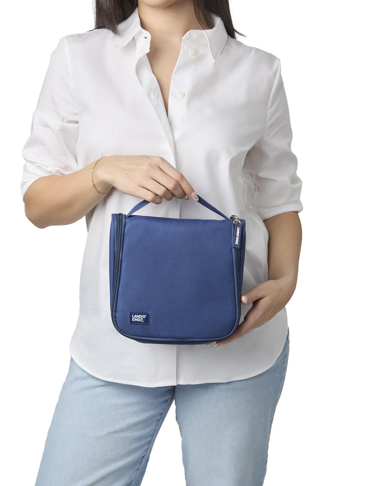 Lands' End Small Hanging Toiletry Bag for Travel, Canvas Hanging Dopp Kit | Hygiene Bag (Navy) Navy