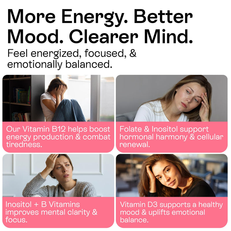 Myo-Inositol & D-Chiro Inositol Supplement for Women | Hormone Balance & Healthy Ovarian Support | 40:1 Myo Inositol Blend with Folate, Vitamin D3, B12 & 20 Billion CFU Probiotics | 60 Capsules